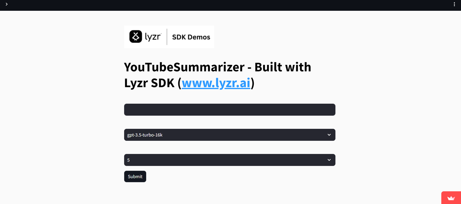 Demos 7 YouTube Summarizer Screenshot
